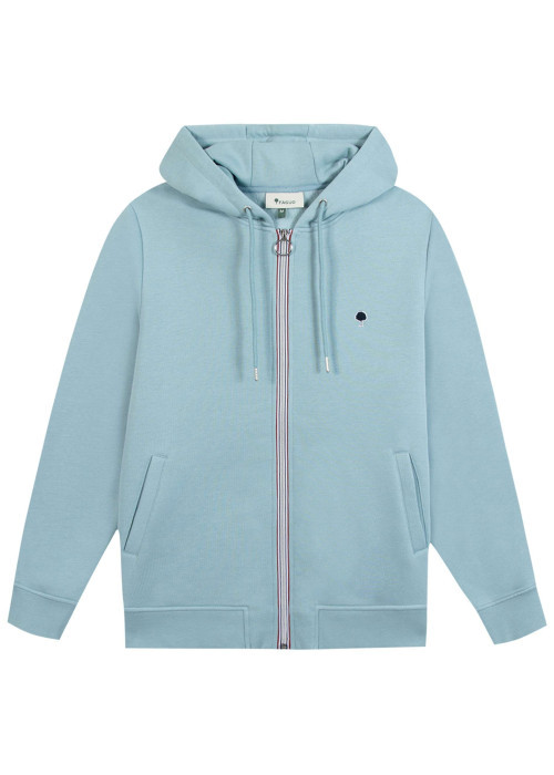 Sweat zippé ciel uni avec une coupe droite et un col à capuche