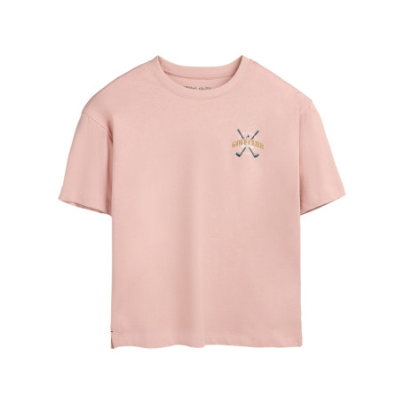 T-shirt en coton rose imprimé à coupe droite...