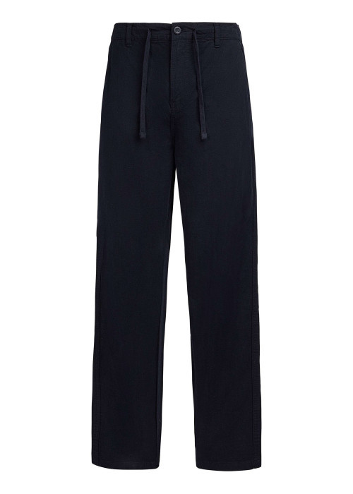 Pantalon bleu foncé à coupe droite pourvu d'un cordon de serrage à la taille