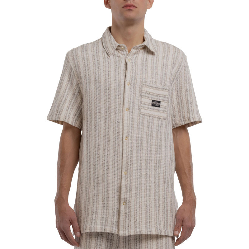 Teddy Smith - Chemise En Coton Mélangé Beige à Coupe Droite Ornée D'un Motif à Rayures - Beige Teddy Smith - Chemise En Coton Mélangé Beige à Coupe Droite Ornée D'un Motif à Rayures - Beige