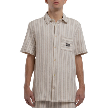 Chemise en coton mélangé beige à coupe droite...