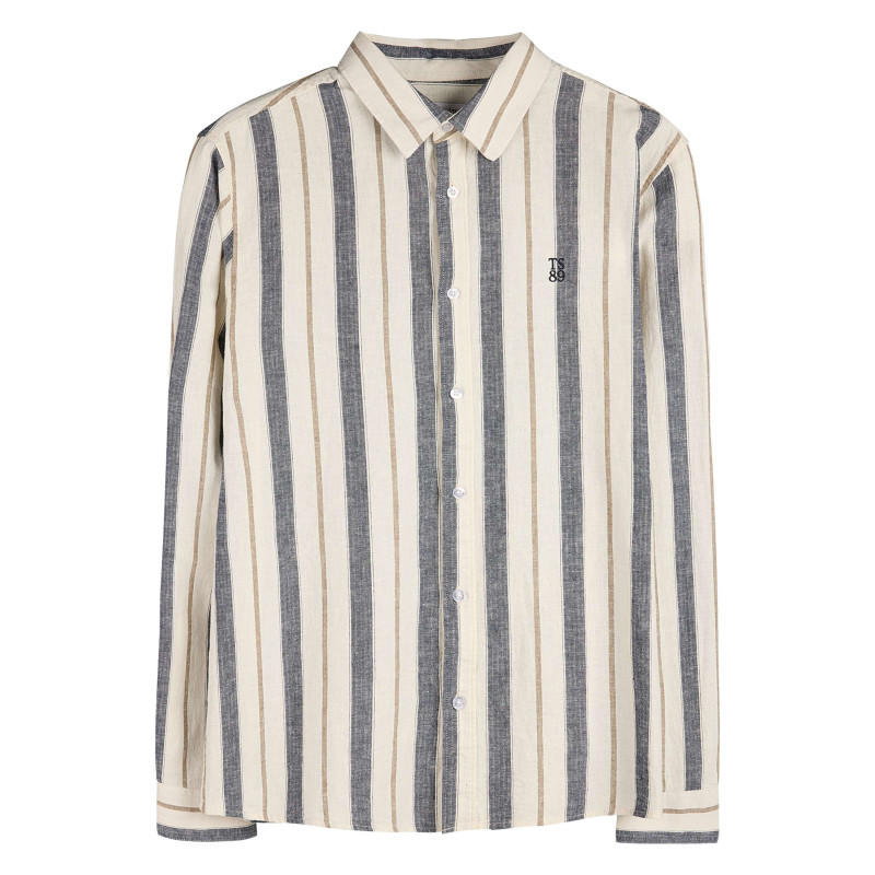 Teddy Smith - Chemise Beige Et Grise En Lin Et Coton Ornée D'un Motif à Rayures - Multicolore