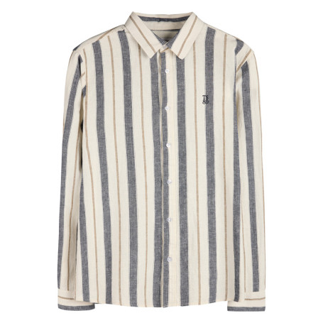 Chemise beige et grise en lin et coton ornée...