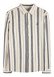 Thumbnail Chemise beige et grise en lin et coton ornée d'un motif à rayures