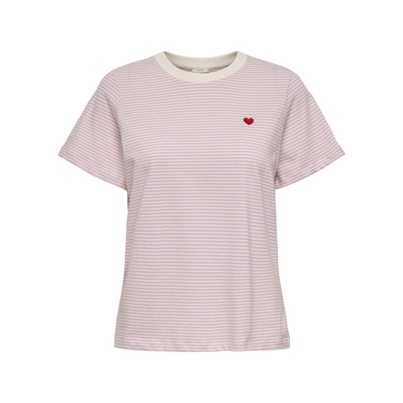Jdy - T-shirt En Coton Rose à Rayures Avec Une Coupe Droite Et Un Col Rond - Rose