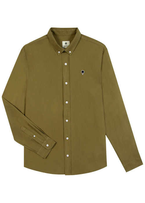 Chemise en coton kaki unie avec une coupe droite et un col américain
