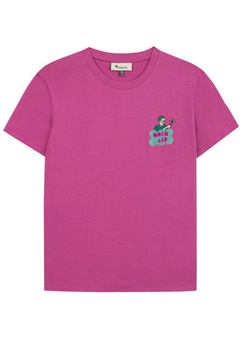 T-shirt en coton fuchsia uni avec une coupe droite et un col rond