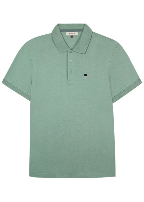 Polo en coton vert uni avec une coupe droite et un col boutonné