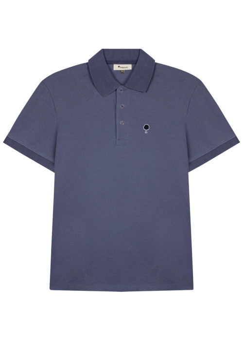 Polo en coton bleu gris uni avec une coupe droite et un col boutonné