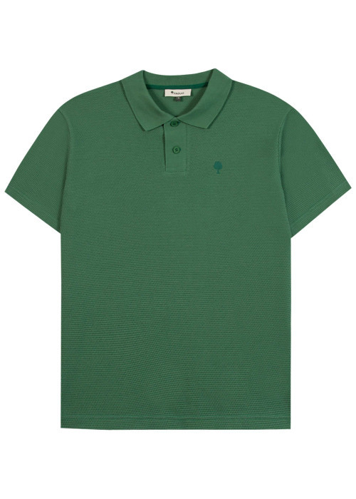 Polo en coton vert uni avec un logo brodé et un col boutonné