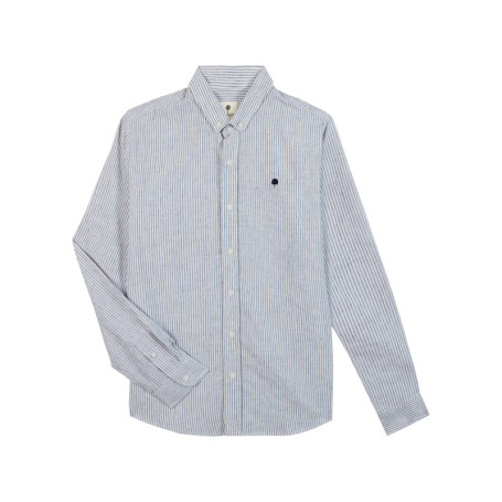 Chemise en coton et lin mélangé bleue à rayures...