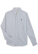 Thumbnail Chemise en coton et lin mélangé bleue à rayures avec un col américain