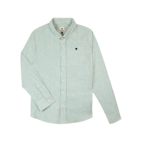 Chemise en coton et lin mélangé verte à rayures...