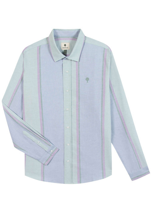 Chemise en coton verte à rayures avec une coupe droite et un col français