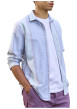 Thumbnail Chemise en coton verte à rayures avec une coupe droite et un col français - Image 3