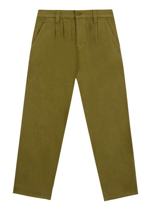 Pantalon chino en coton kaki uni avec une coupe bootcut et un logo brodé