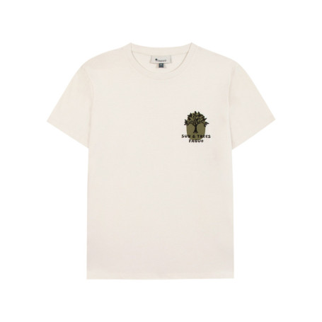 T-shirt en coton écru uni avec un col rond et...