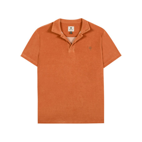 Polo en coton mélangé brique uni avec un col...