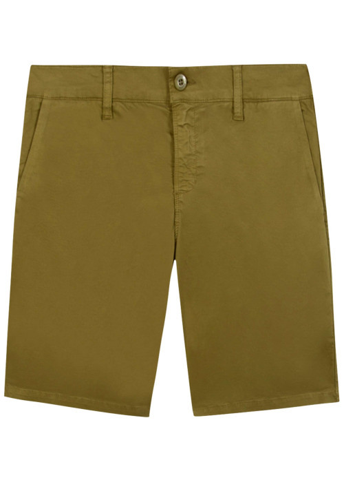 Short chino en coton kaki uni avec une coupe droite et un logo brodé