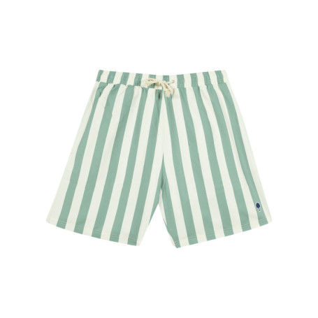 Short de bain vert à rayures blanches avec une...