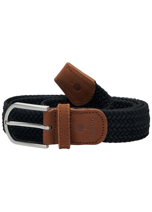Ceinture noire unie tressée avec une boucle et un logo embossé