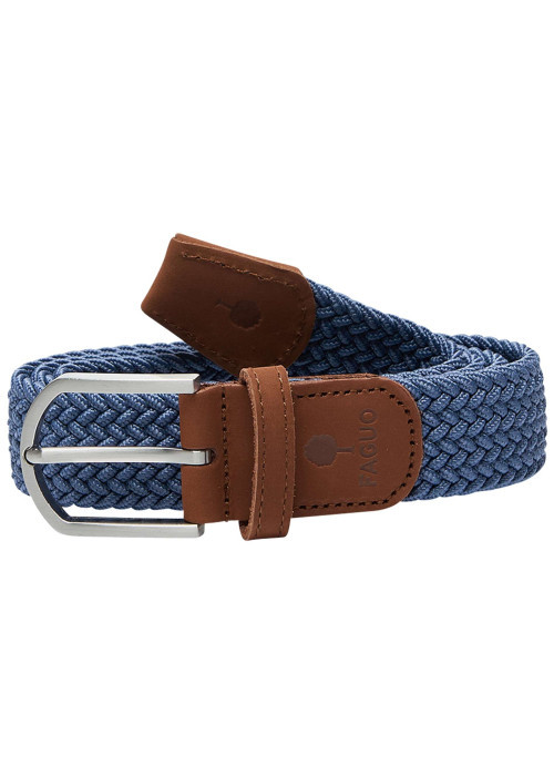 Ceinture bleue unie tressée avec une boucle et un logo embossé