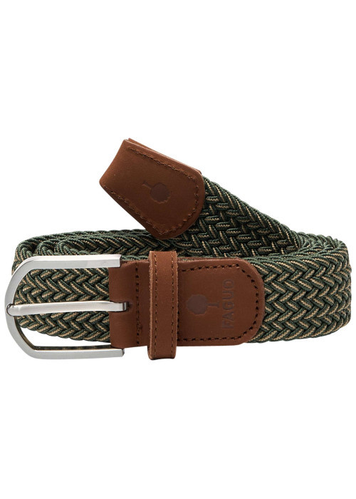Ceinture kaki unie tressée avec une boucle et un logo embossé