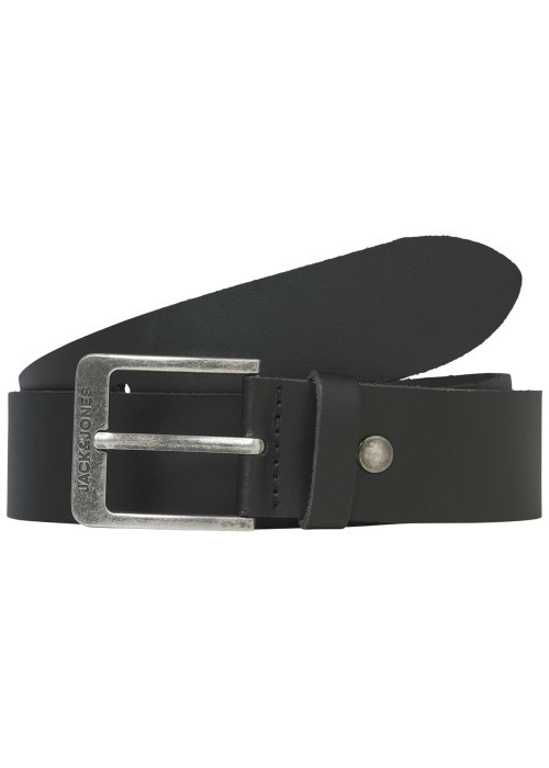 Ceinture en cuir de buffle noire unie avec une boucle à ardillon
