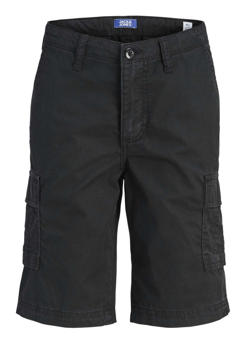 Short cargo en coton noir uni avec une coupe droite et 6 poches