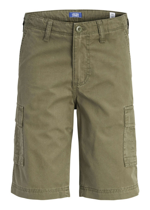 Short cargo en coton kaki uni avec une coupe droite et 6 poches
