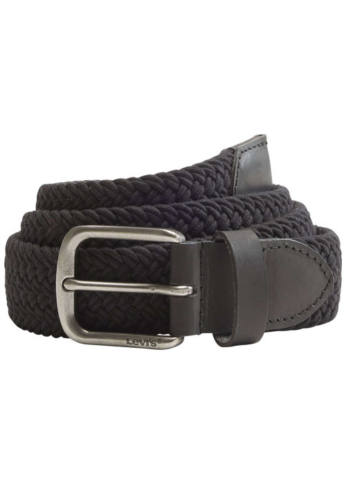 Ceinture tressée en coton mélangé noire unie avec une boucle métallique