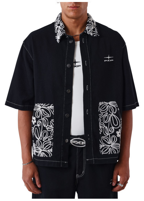 Blouson en jean en coton noir uni avec une...