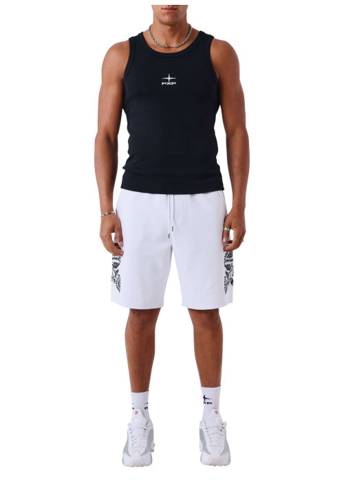 Short jogging en coton mélangé blanc uni avec une coupe droite