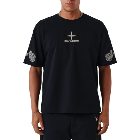 T-shirt noir uni avec une coupe droite et des...