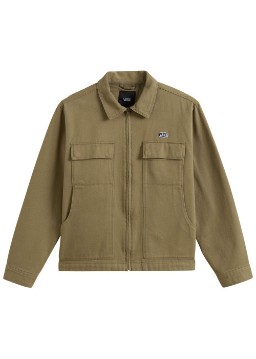 Blouson en coton vert olive uni avec une coupe droite et un col chemise