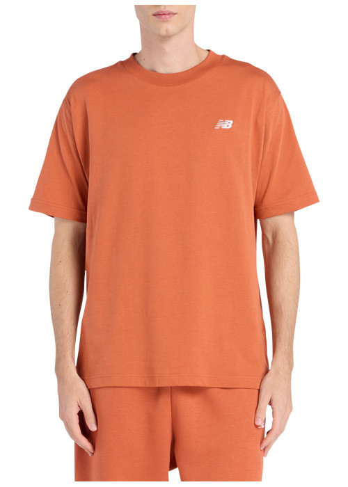 T-shirt en coton orange uni avec une coupe droite et un col rond