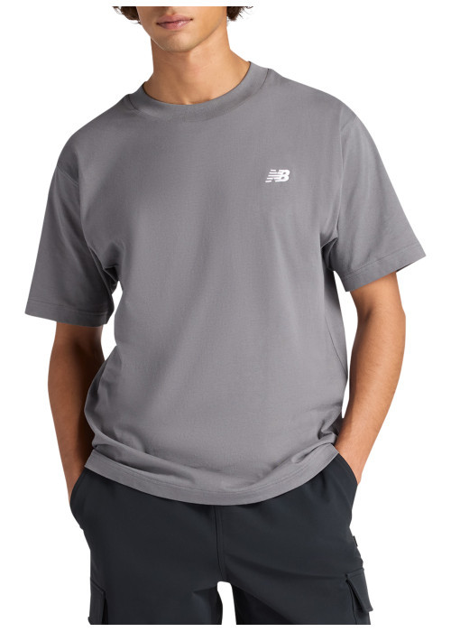 T-shirt en coton gris uni avec une coupe droite et un col rond