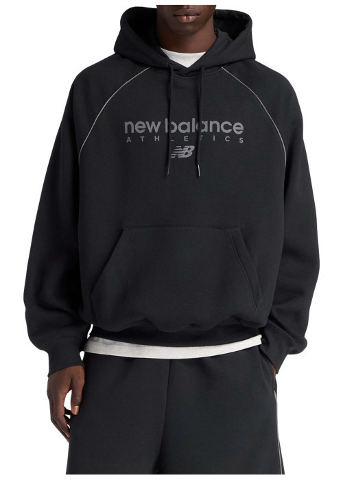 Sweat noir imprimé logo avec une coupe droite et un col à capuche