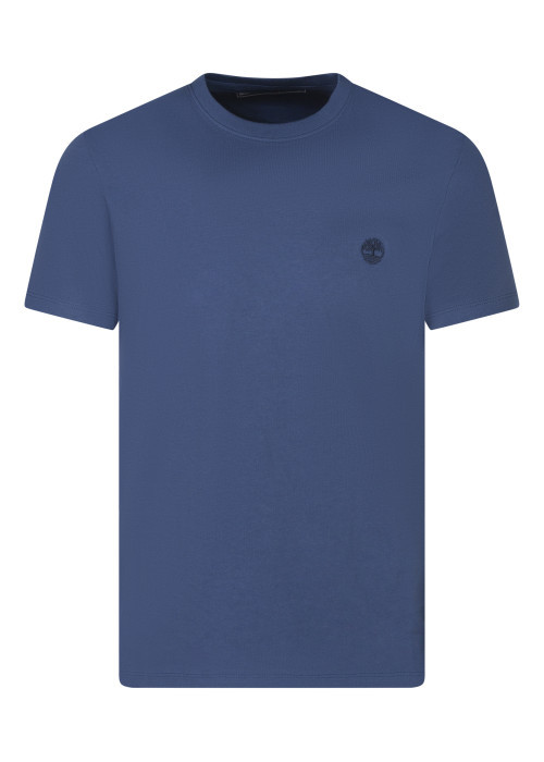 T-shirt en coton indigo uni avec une coupe droite et un col rond