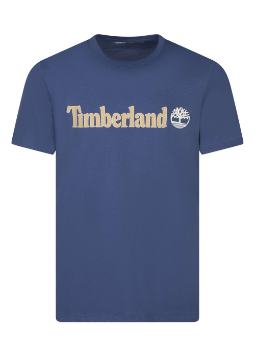 T-shirt en coton indigo uni avec une coupe droite et un col rond