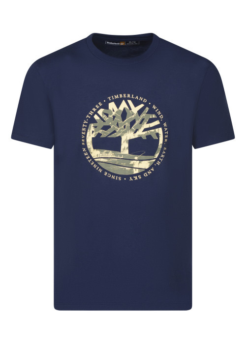 T-shirt en coton marine imprimé avec une coupe droite et un col rond