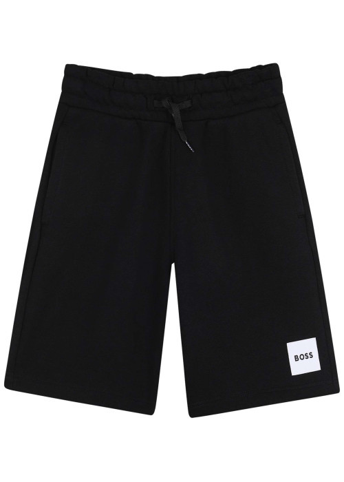 Short jogging en coton noir à coupe ajustée pourvu d'une taille élastiquée