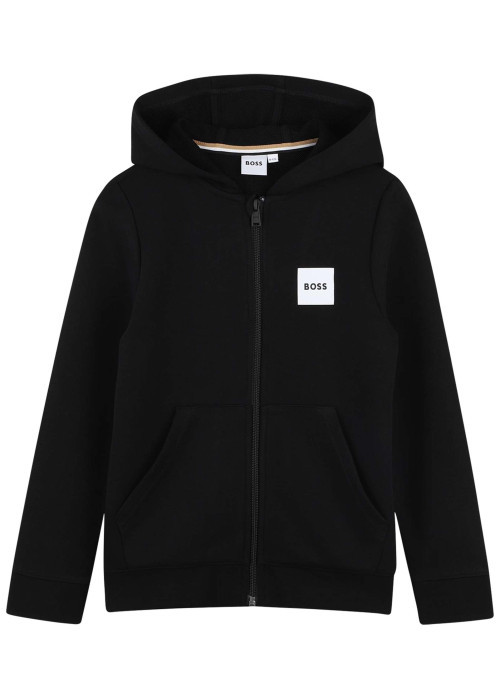 Sweat zippé en coton noir à coupe ajustée pourvu d'un col à capuche