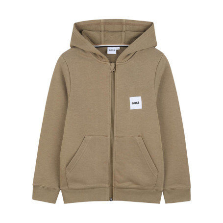 Sweat zippé en coton taupe à coupe ajustée...