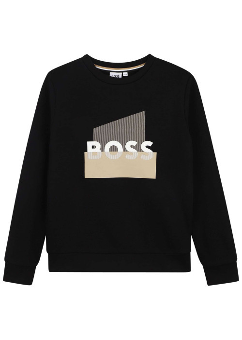 Pull en coton noir à coupe ajustée pourvu du nom de la marque