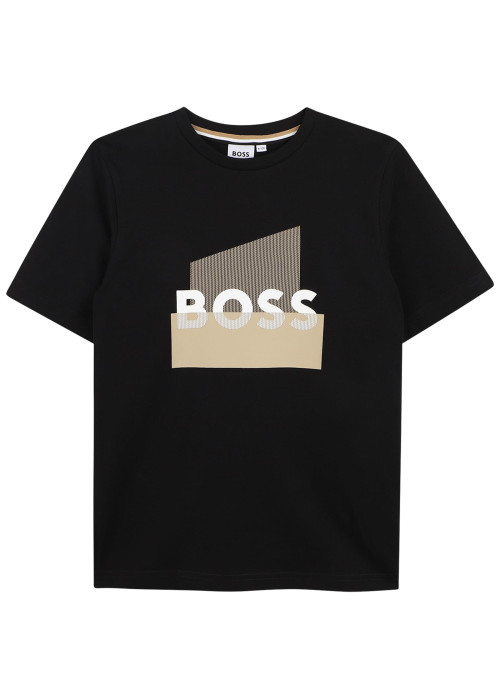 T-shirt en coton noir à coupe droite pourvu du nom de la marque