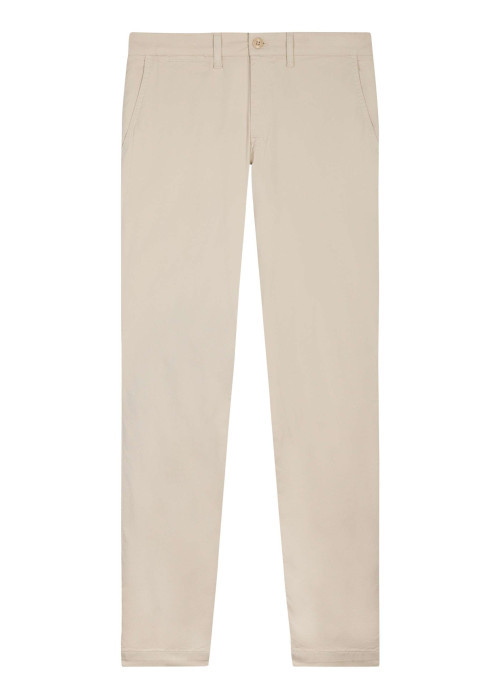 Pantalon chino en coton beige uni avec une coupe cigarette à zip et bouton