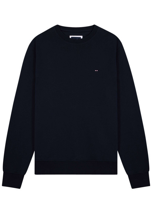 Sweat en coton marine uni avec une coupe droite et un col rond