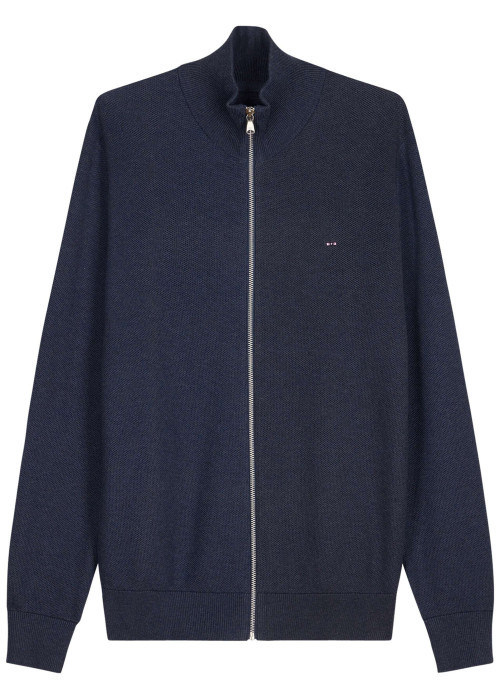 Gilet en coton marine uni avec une coupe droite et un col montant