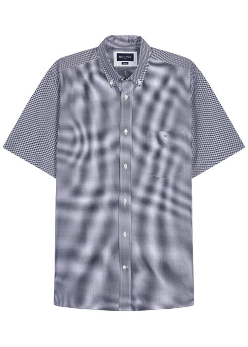 Chemise en coton marine vichy avec une coupe droite et un col à revers